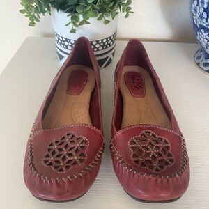 Earth Origin Princess Flats Womens 7.5 Red Leather Loafer Mandala Boho Classic